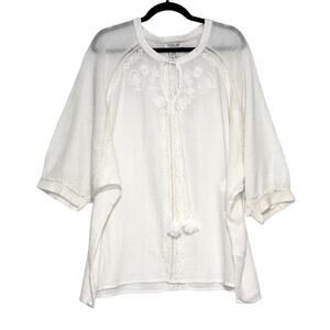 Rachel Zoe White Embroidered Blouse Tassels Size 2X Beach Tunic